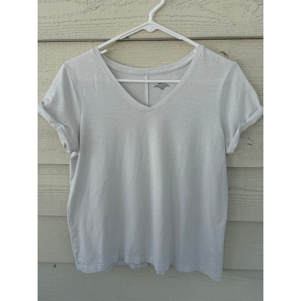 *MAX STUDIO* Basic White T-Shirt V-Neck Cuff Sleeve Women's Size M - Picture 2 of 5